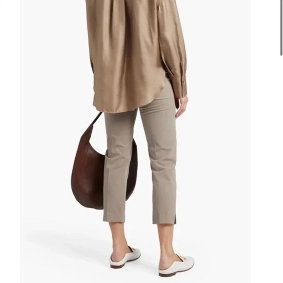 Brunello Cucinelli Pants - BRUNELLO CUCINELLI Cropped Cotton-Blend Twill Slim-leg Pants Womens Size 6